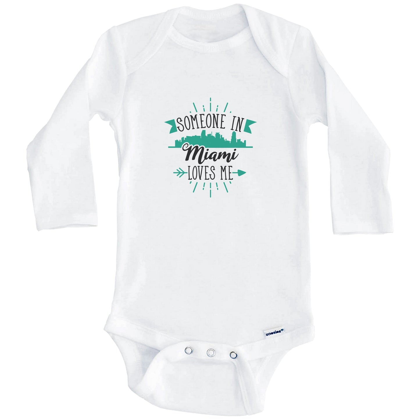 Someone In Miami Loves Me Miami FL Skyline Baby Onesie (Long Sleeves)