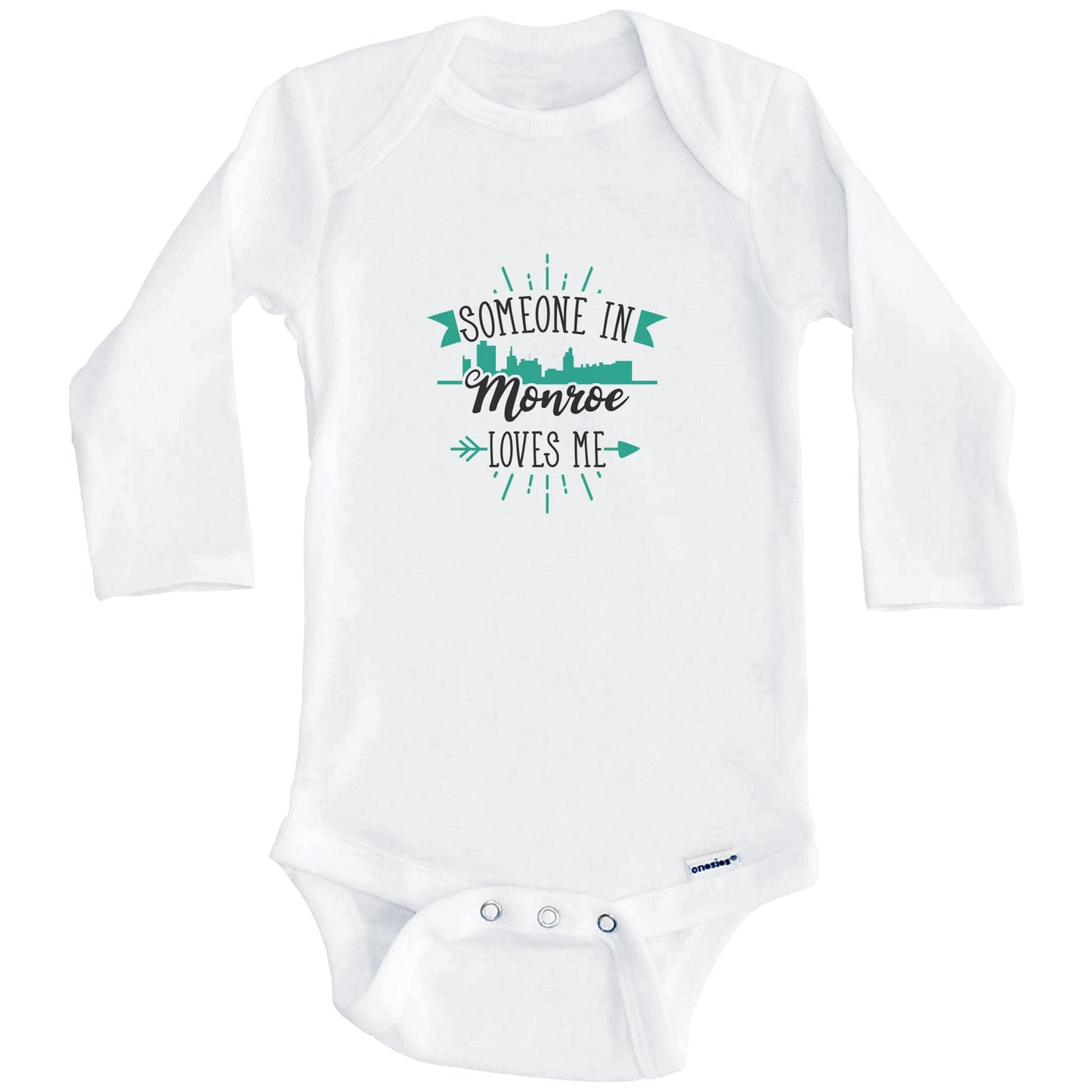 Someone In Monroe Loves Me Monroe LA Skyline Baby Onesie (Long Sleeves)