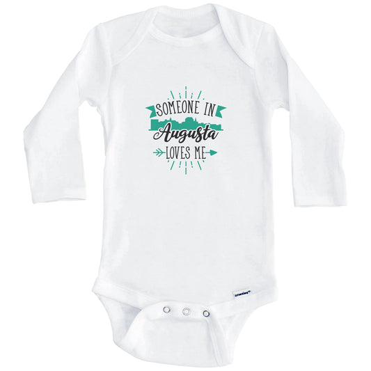 Someone In Augusta Loves Me Augusta ME Skyline Baby Onesie (Long Sleeves)