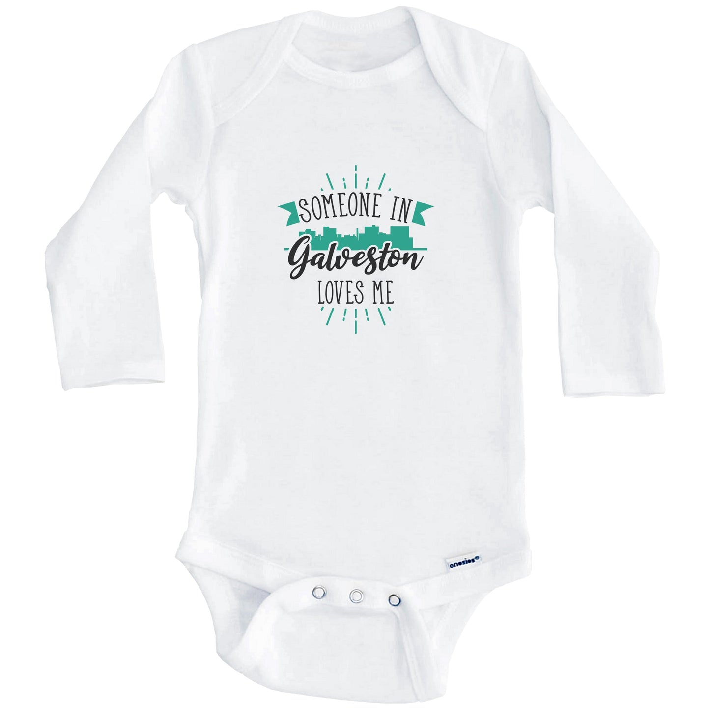 Someone In Galveston Loves Me Galveston TX Skyline Baby Onesie (Long Sleeves)