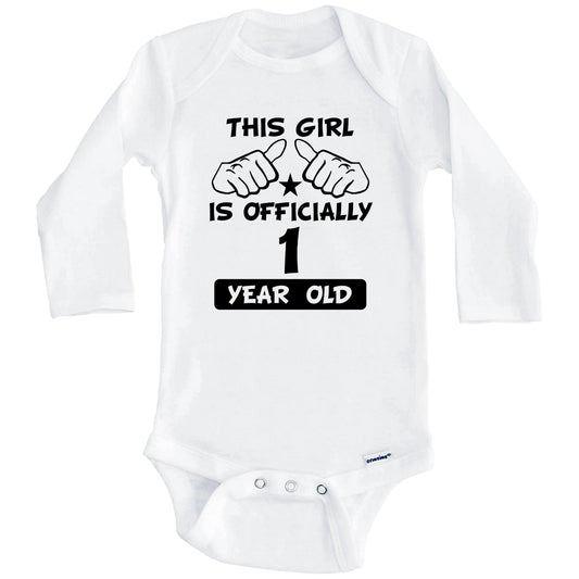 This Girl Is Officially 1 Year Old 1st Birthday Baby Onesie (Long Sleeves)