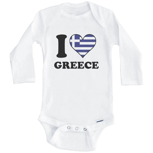 I Love Greece Greek Flag Heart Baby Onesie (Long Sleeves)