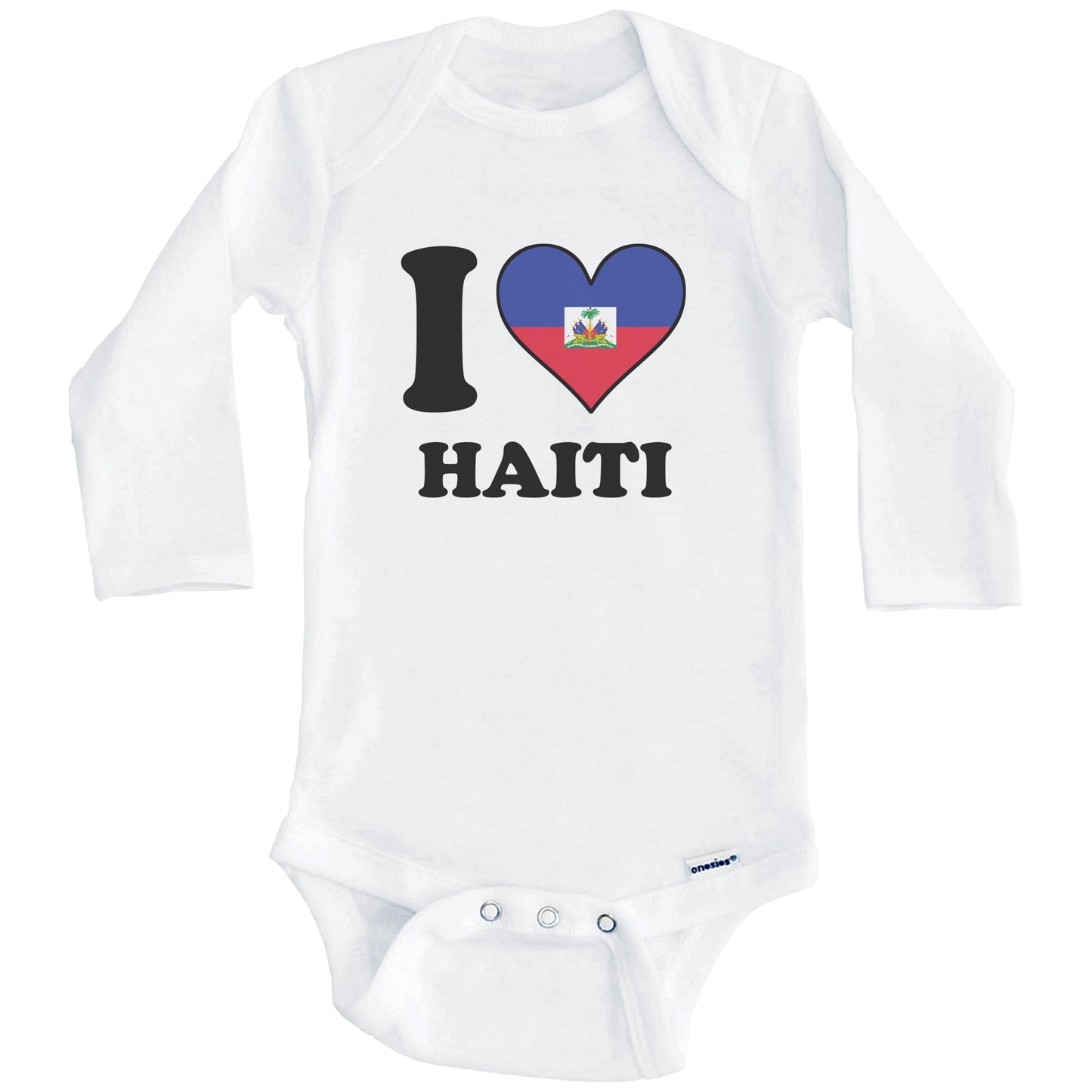 I Love Haiti Haitian Flag Heart Baby Onesie (Long Sleeves)