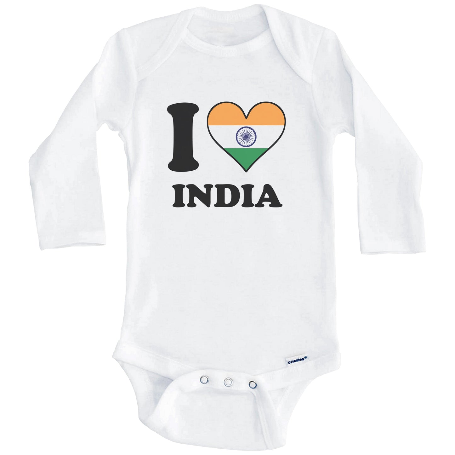 I Love India Indian Flag Heart Baby Onesie (Long Sleeves)