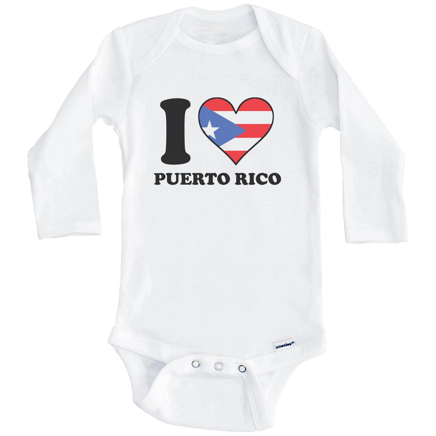 I Love Puerto Rico Puerto Rican Flag Heart Baby Onesie (Long Sleeves)