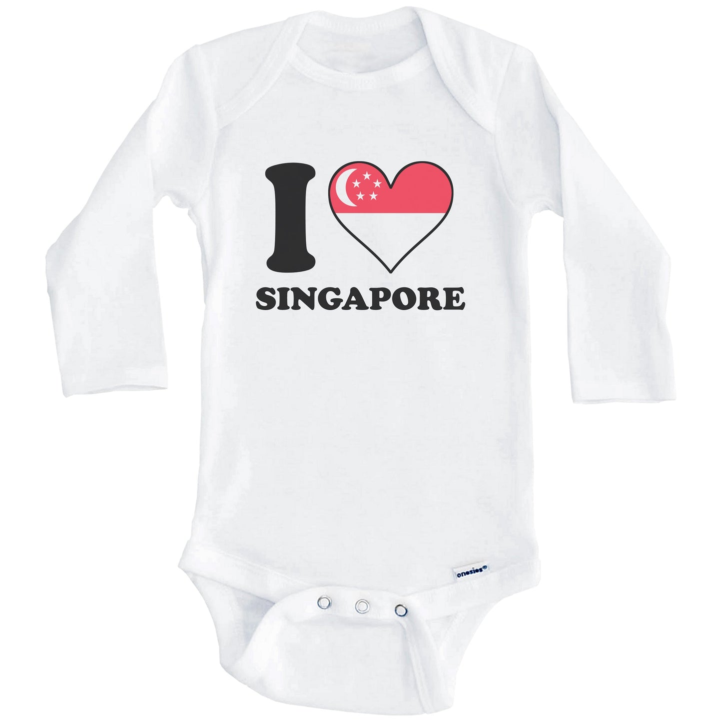 I Love Singapore Singaporean Flag Heart Baby Onesie (Long Sleeves)