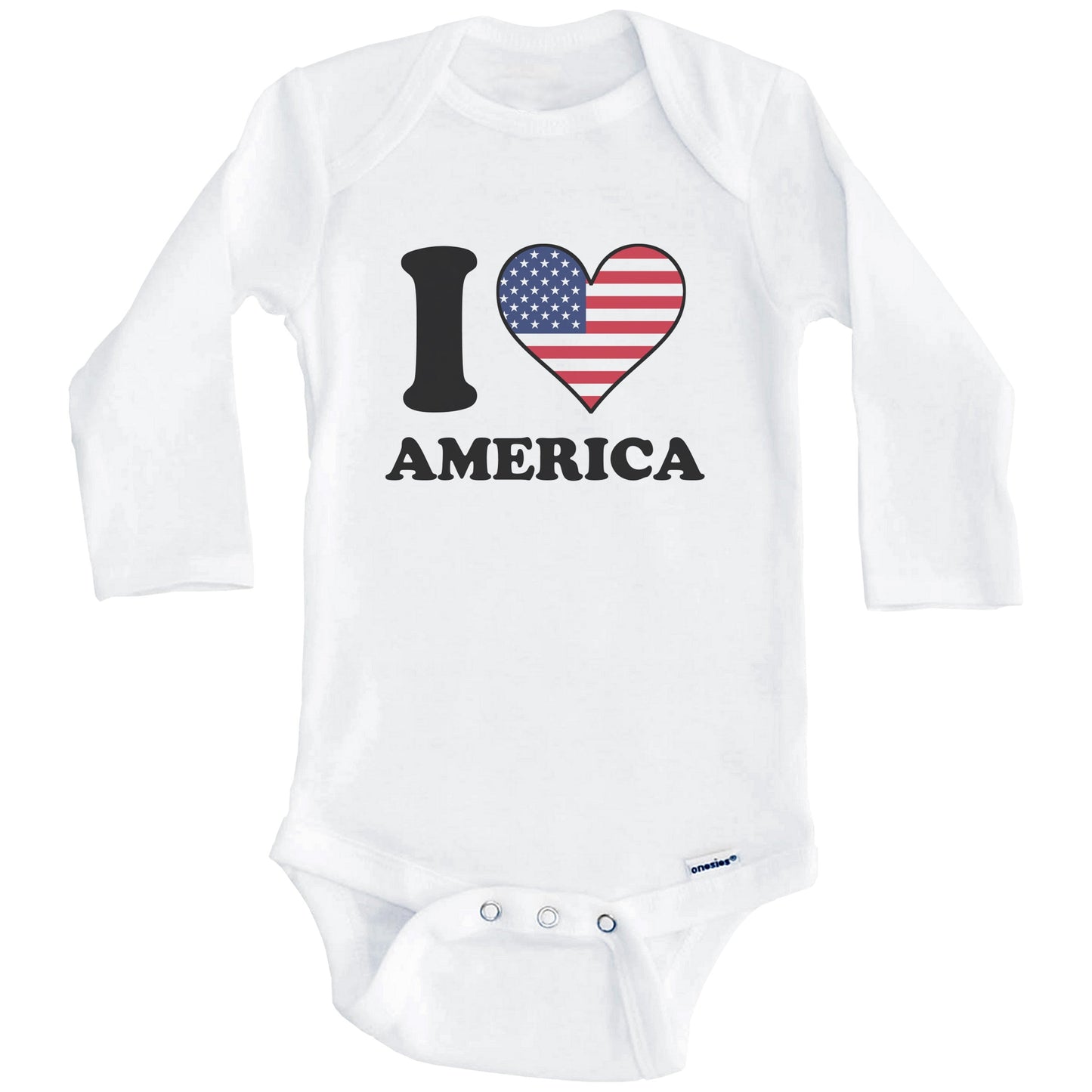 I Love America American Flag Heart Baby Onesie (Long Sleeves)