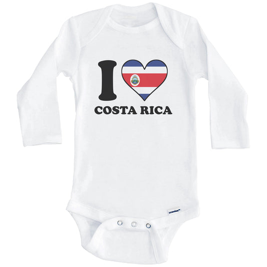 I Love Costa Rica Costa Rican Flag Heart Baby Onesie (Long Sleeves)