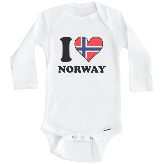 I Love Norway Norwegian Flag Heart Baby Onesie (Long Sleeves)