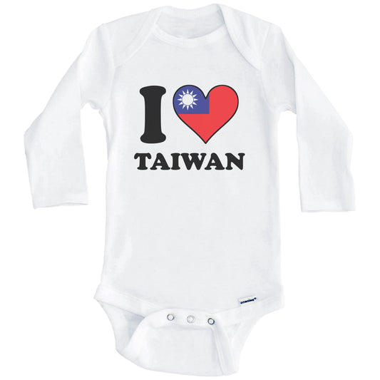 I Love Taiwan Taiwanese Flag Heart Baby Onesie (Long Sleeves)