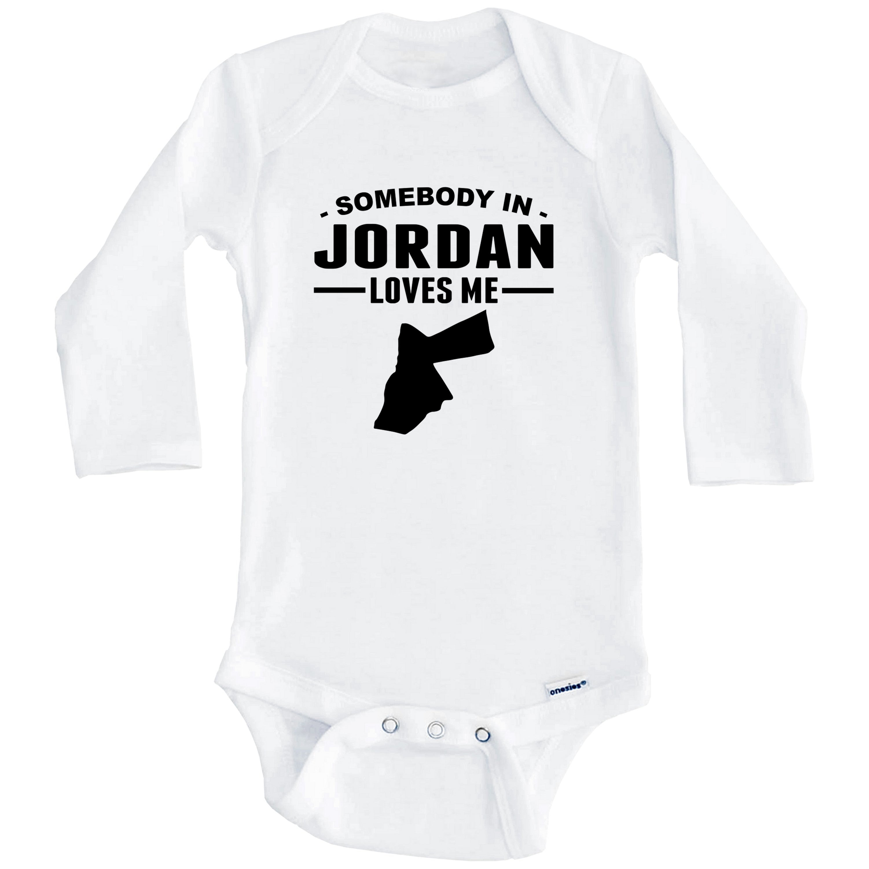 Somebody in Jordan Loves Me Baby Onesie Long Sleeves 18 Months White