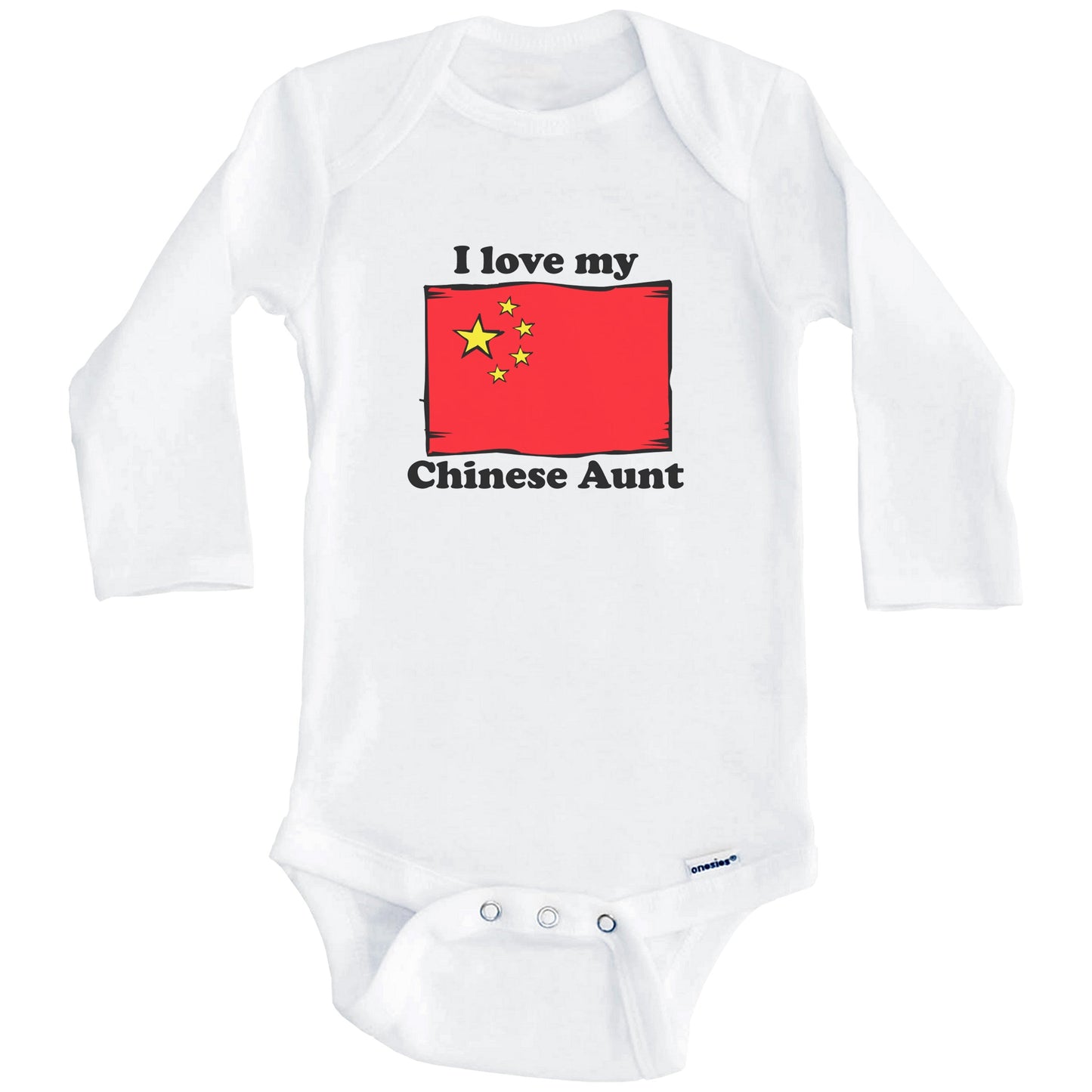 I Love My Chinese Aunt China Flag Niece Nephew Baby Onesie (Long Sleeves)