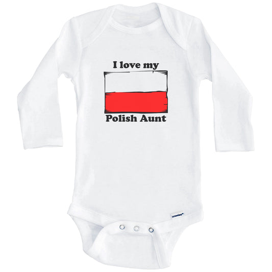 I Love My Polish Aunt Poland Flag Niece Nephew Baby Onesie (Long Sleeves)