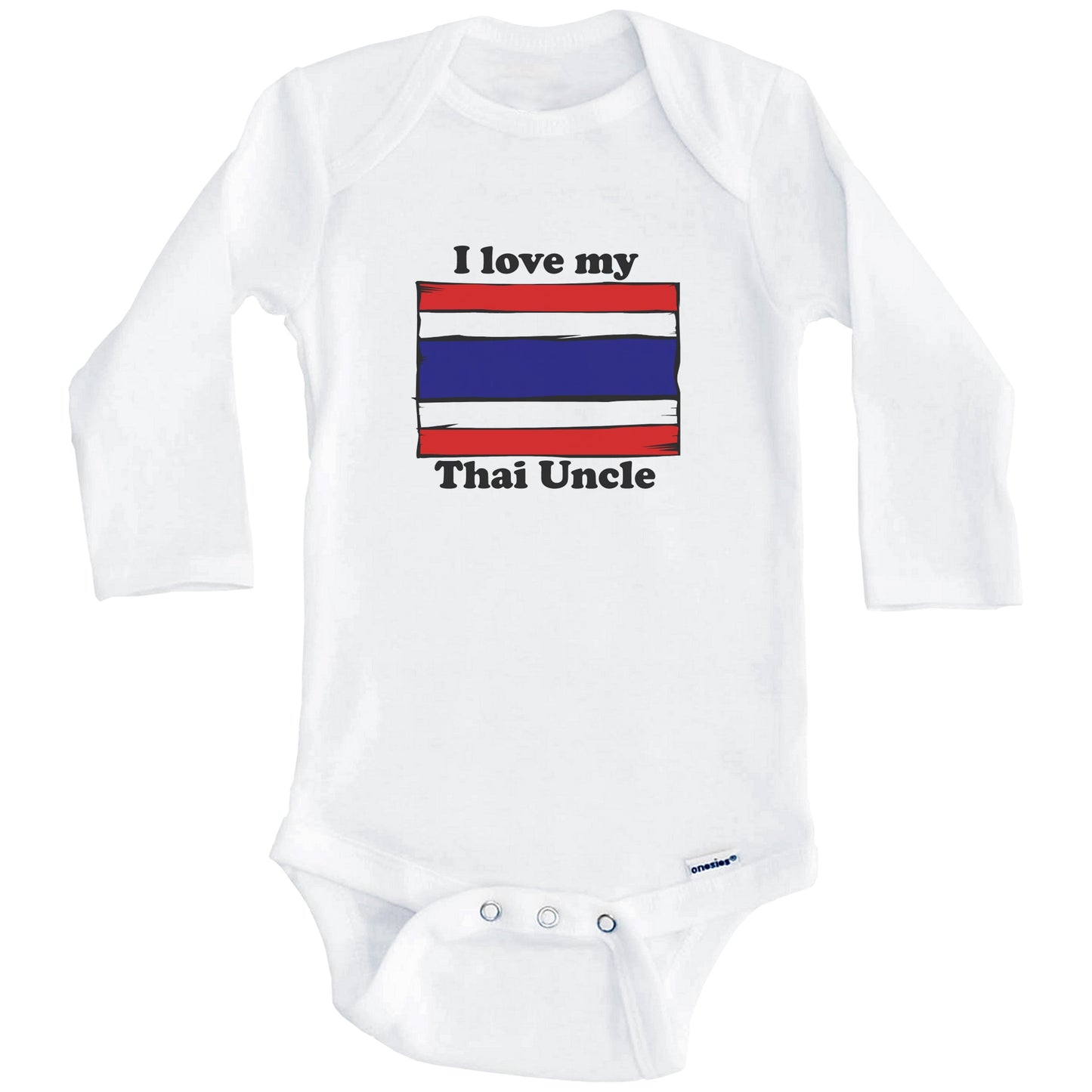 I Love My Thai Uncle Thailand Flag Niece Nephew Baby Onesie (Long Sleeves)