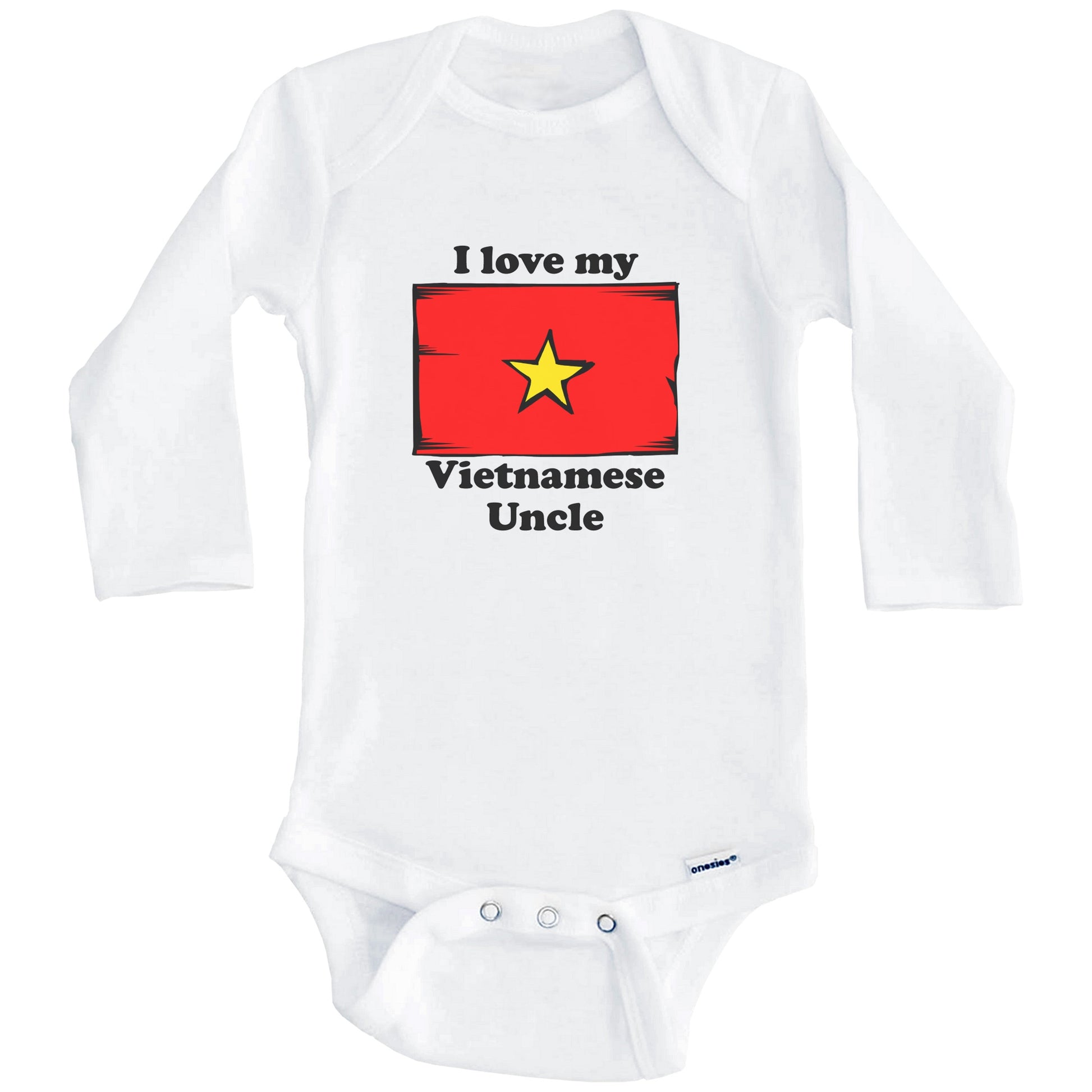 I Love My Vietnamese Uncle Vietnam Flag Niece Nephew Baby Onesie (Long Sleeves)