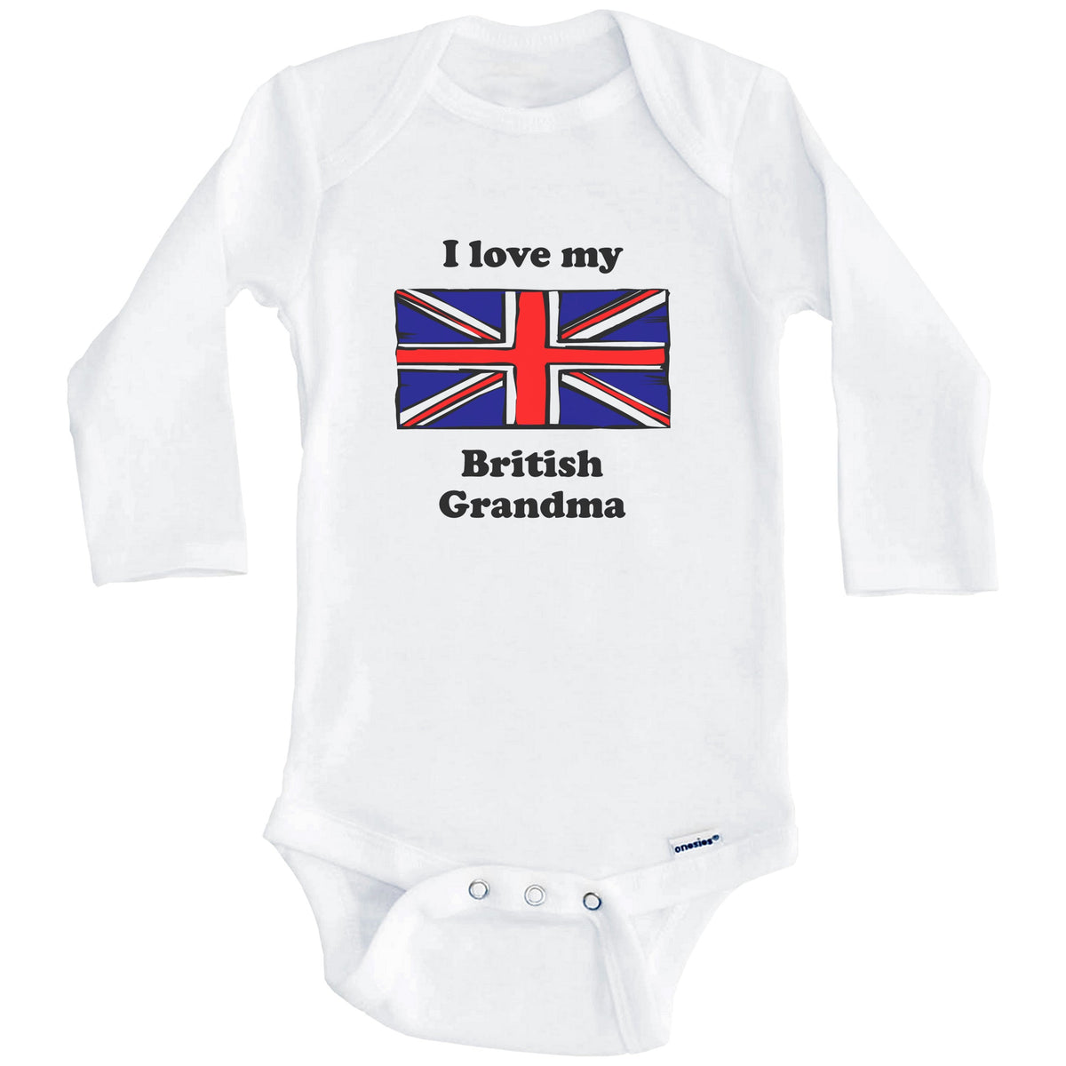 I Love My British Grandma United Kingdom Flag Grandchild Baby Onesie (Long Sleeves)