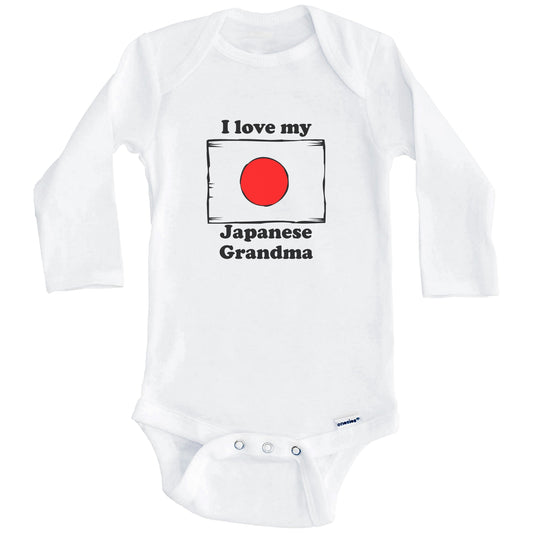 I Love My Japanese Grandma Japan Flag Grandchild Baby Onesie (Long Sleeves)