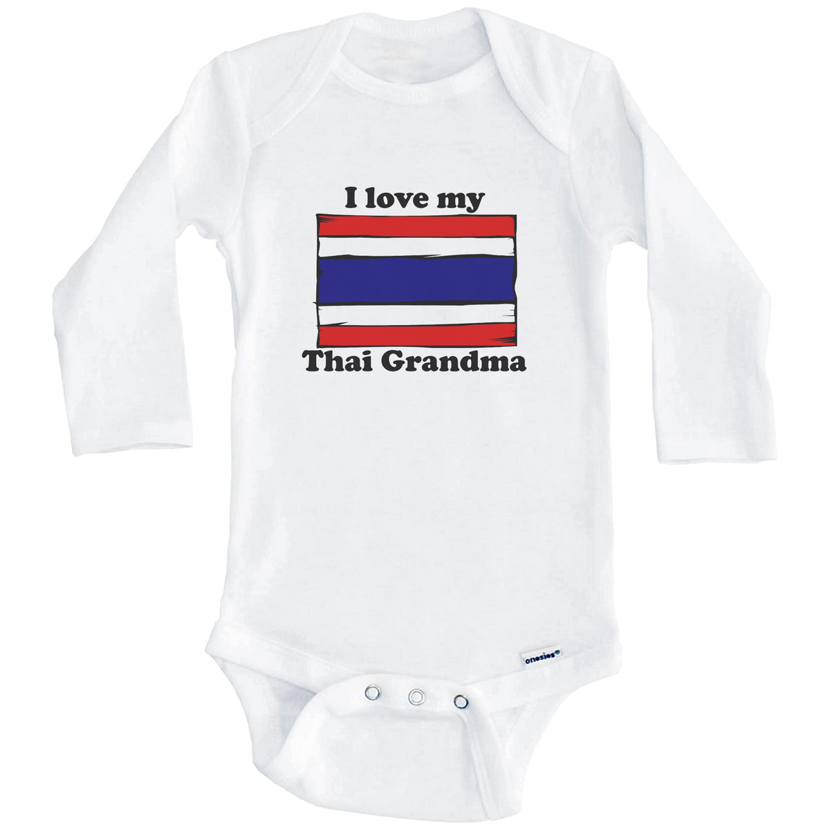 I Love My Thai Grandma Thailand Flag Grandchild Baby Onesie (Long Sleeves)