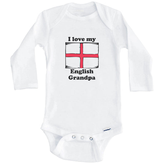 I Love My English Grandpa England Flag Grandchild Baby Onesie (Long Sleeves)