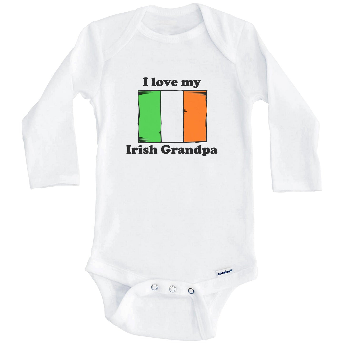 I Love My Irish Grandpa Ireland Flag Grandchild Baby Onesie (Long Sleeves)