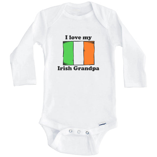 I Love My Irish Grandpa Ireland Flag Grandchild Baby Onesie (Long Sleeves)