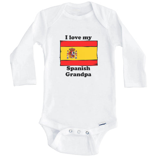 I Love My Spanish Grandpa Spain Flag Grandchild Baby Onesie (Long Sleeves)