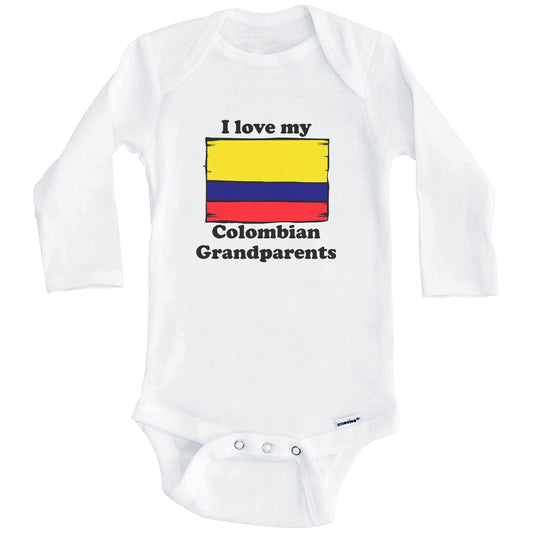 I Love My Colombian Grandparents Colombia Flag Grandchild Baby Onesie (Long Sleeves)