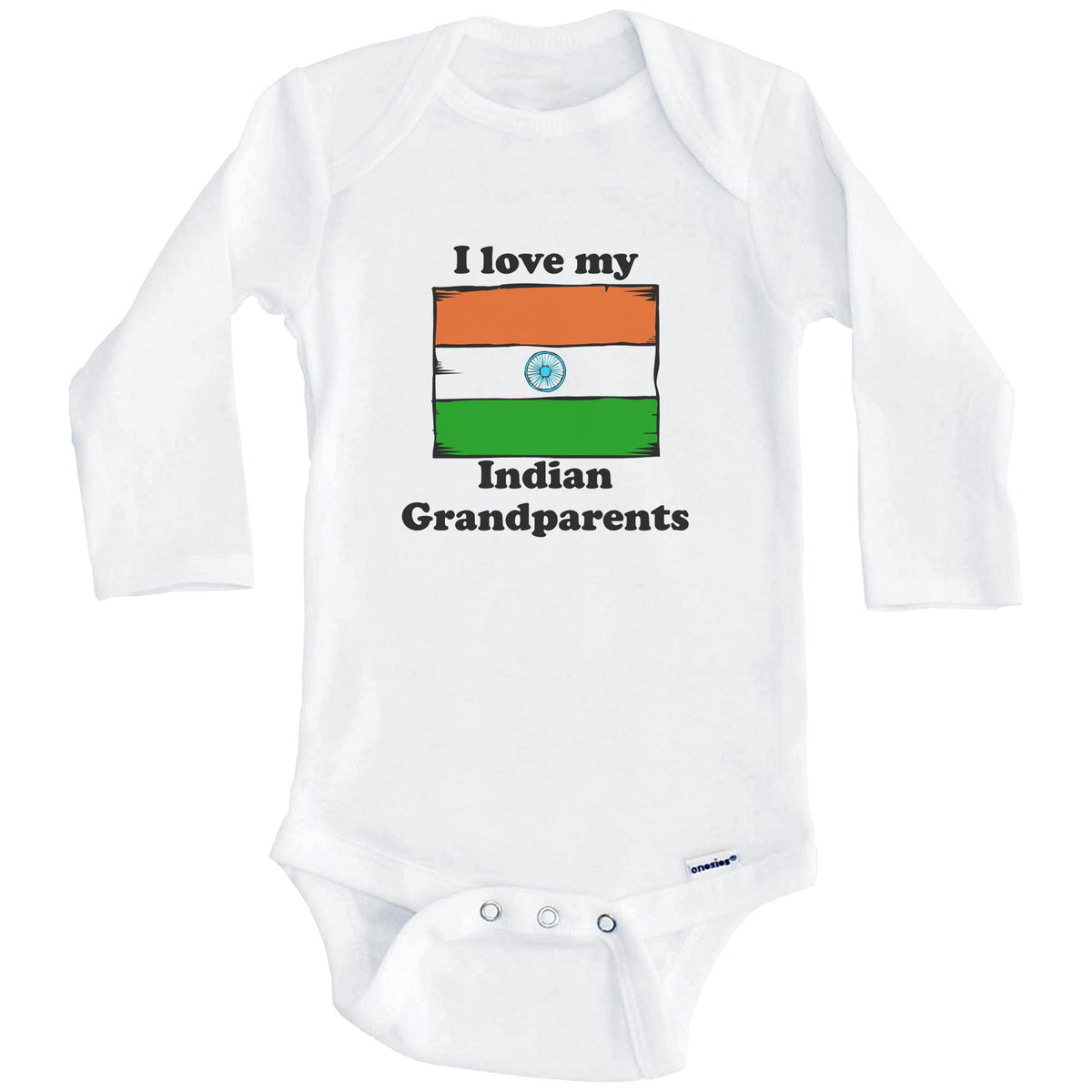I Love My Indian Grandparents India Flag Grandchild Baby Onesie (Long Sleeves)