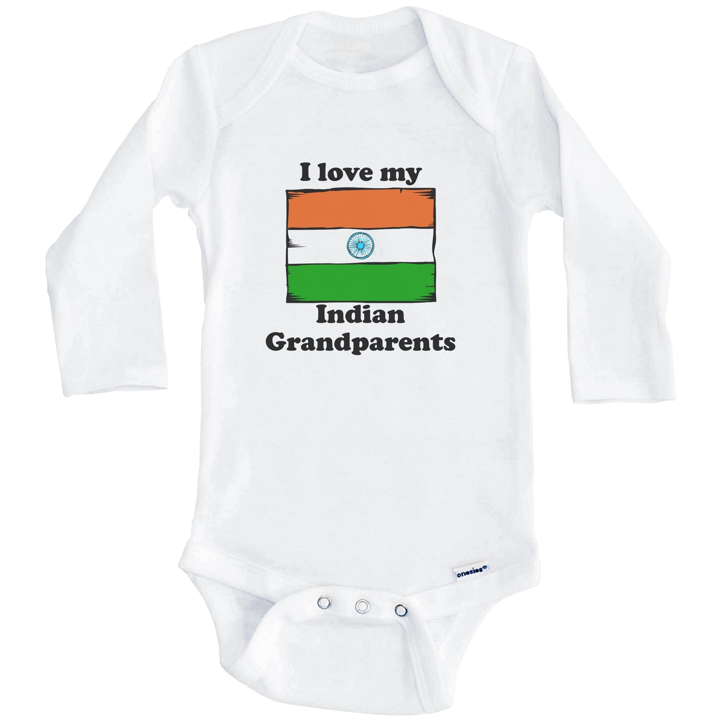 I Love My Indian Grandparents India Flag Grandchild Baby Onesie (Long Sleeves)