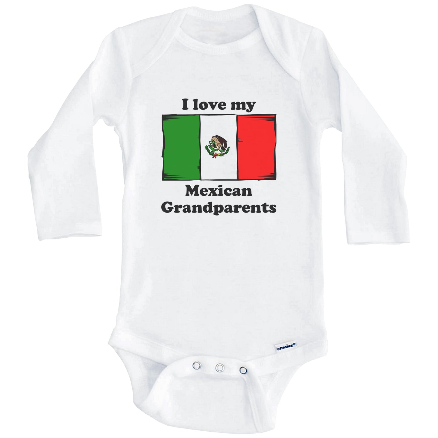 I Love My Mexican Grandparents Mexico Flag Grandchild Baby Onesie (Long Sleeves)