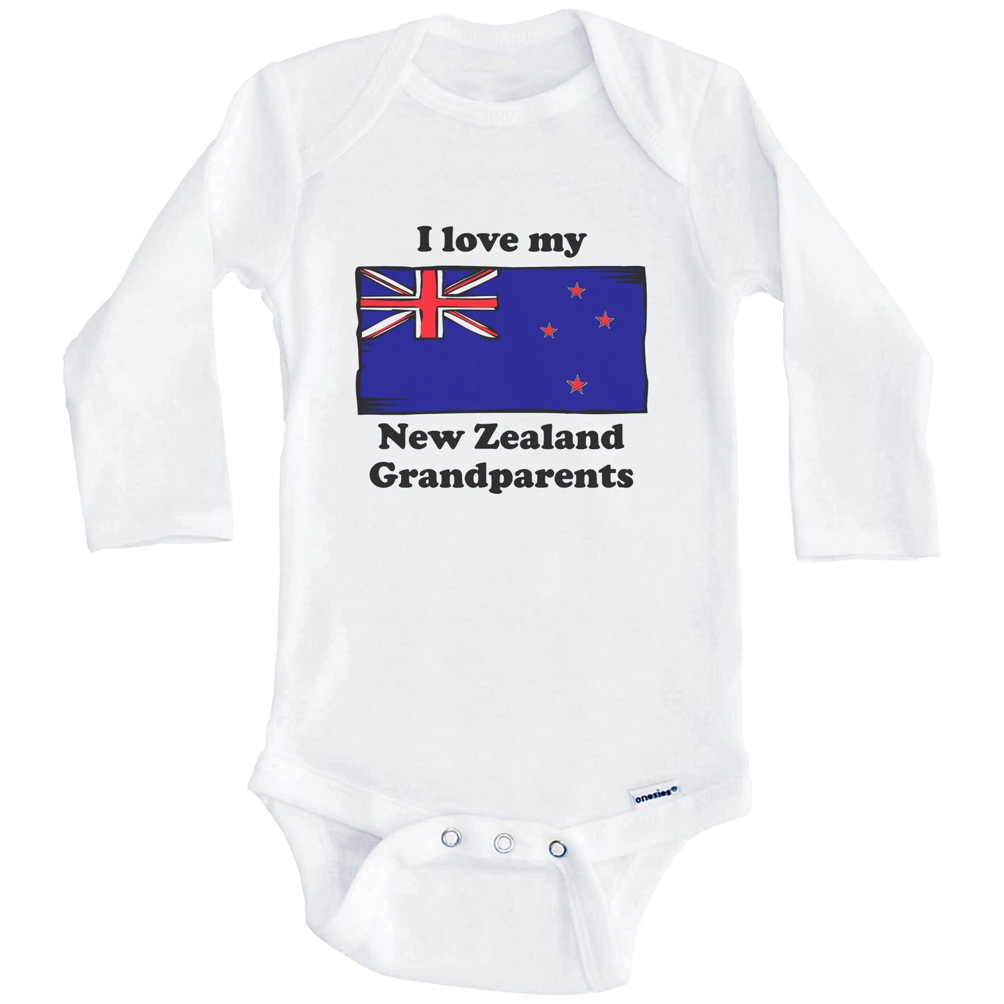 I Love My New Zealand Grandparents New Zealand Flag Grandchild Baby Onesie (Long Sleeves)