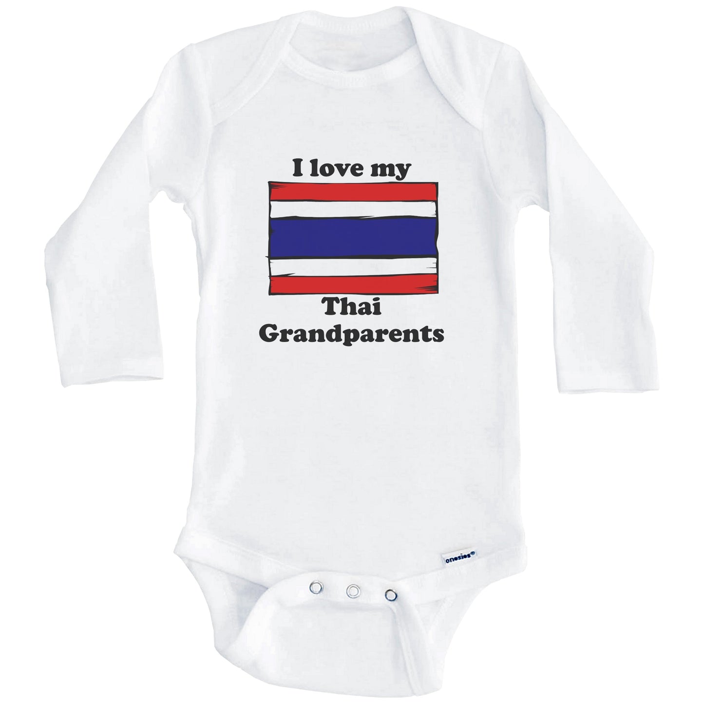 I Love My Thai Grandparents Thailand Flag Grandchild Baby Onesie (Long Sleeves)