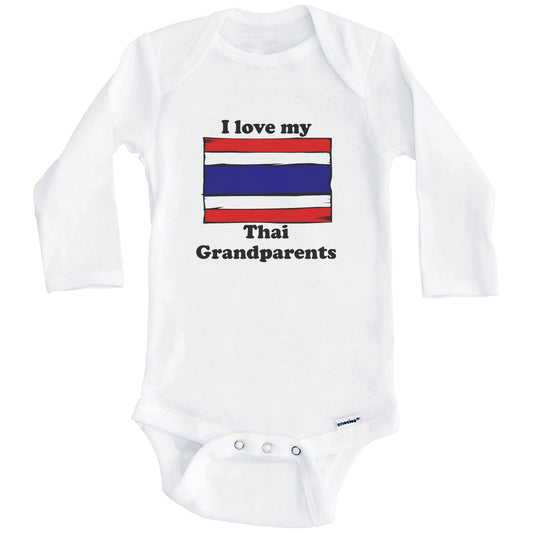 I Love My Thai Grandparents Thailand Flag Grandchild Baby Onesie (Long Sleeves)