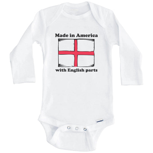 Made In America With English Parts Funny England Flag Baby Onesie (Long Sleeves)