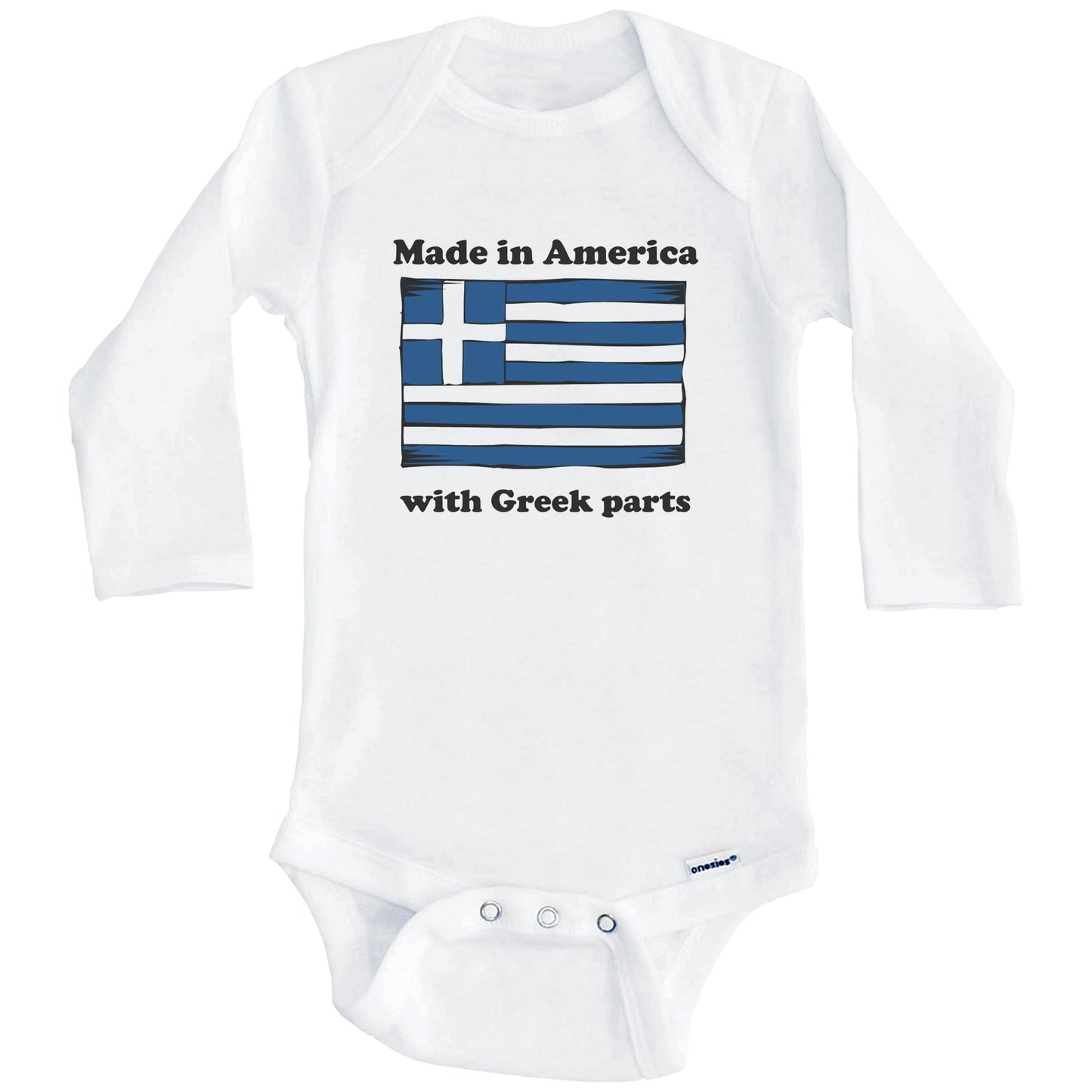 Made In America With Greek Parts Funny Greece Flag Baby Onesie (Long Sleeves)