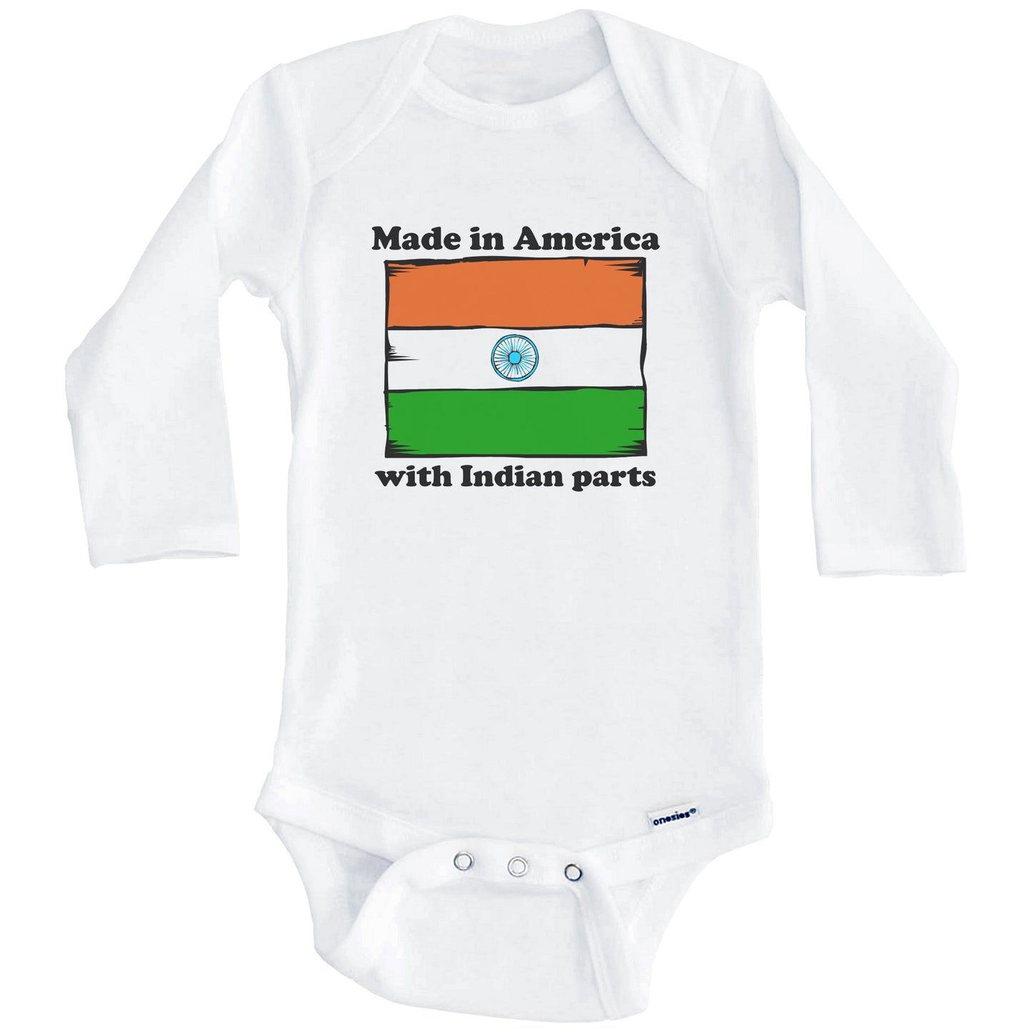 Made In America With Indian Parts Funny India Flag Baby Onesie (Long Sleeves)