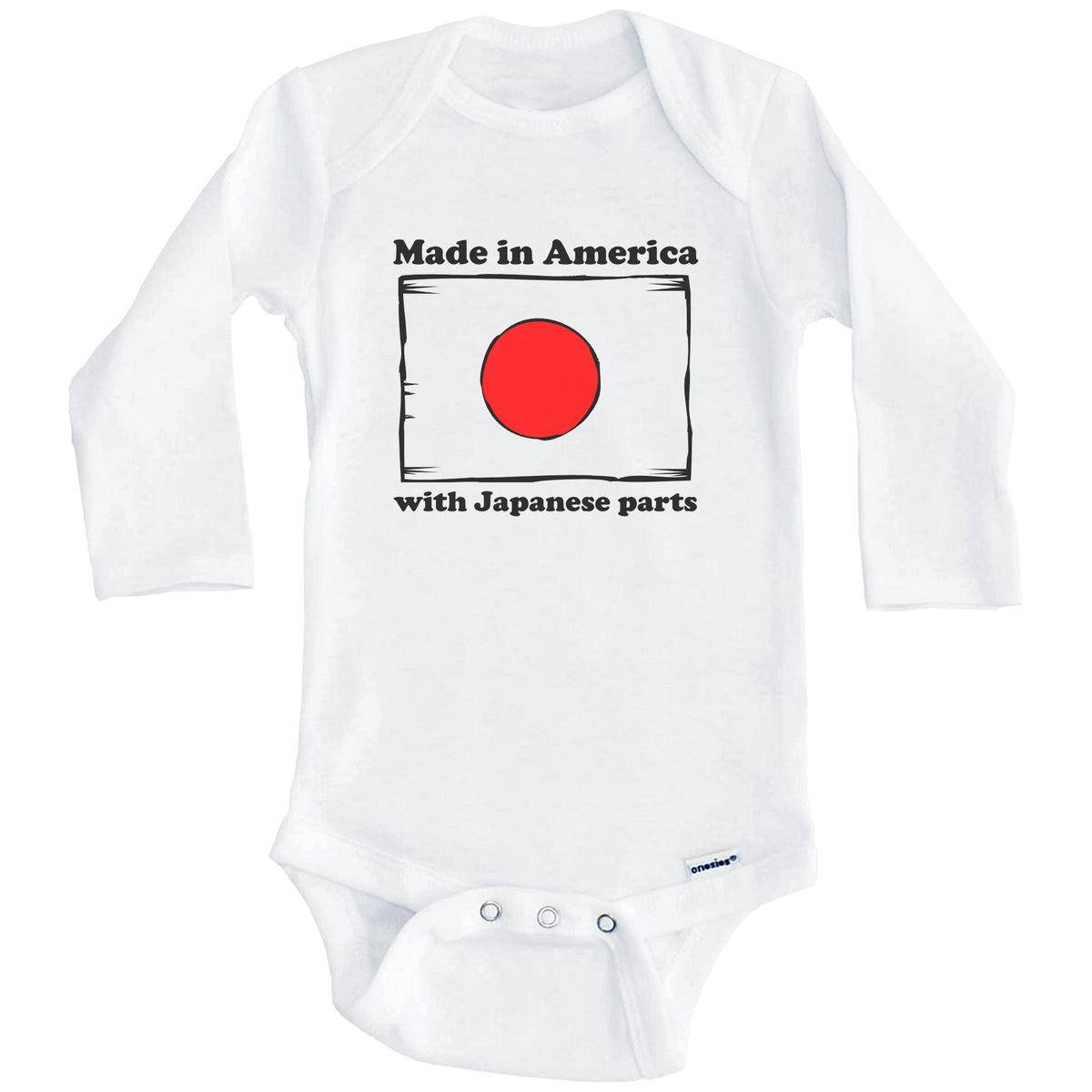 Made In America With Japanese Parts Funny Japan Flag Baby Onesie (Long Sleeves)