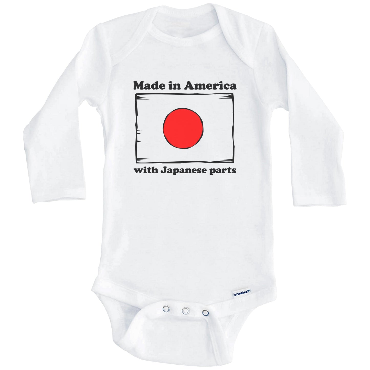 Made In America With Japanese Parts Funny Japan Flag Baby Onesie (Long Sleeves)
