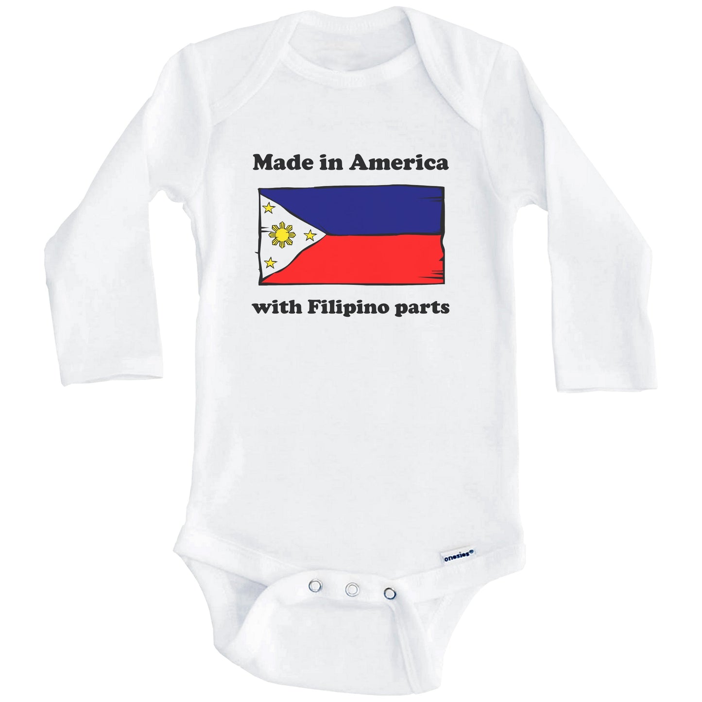 Made In America With Filipino Parts Funny Philippines Flag Baby Onesie (Long Sleeves)