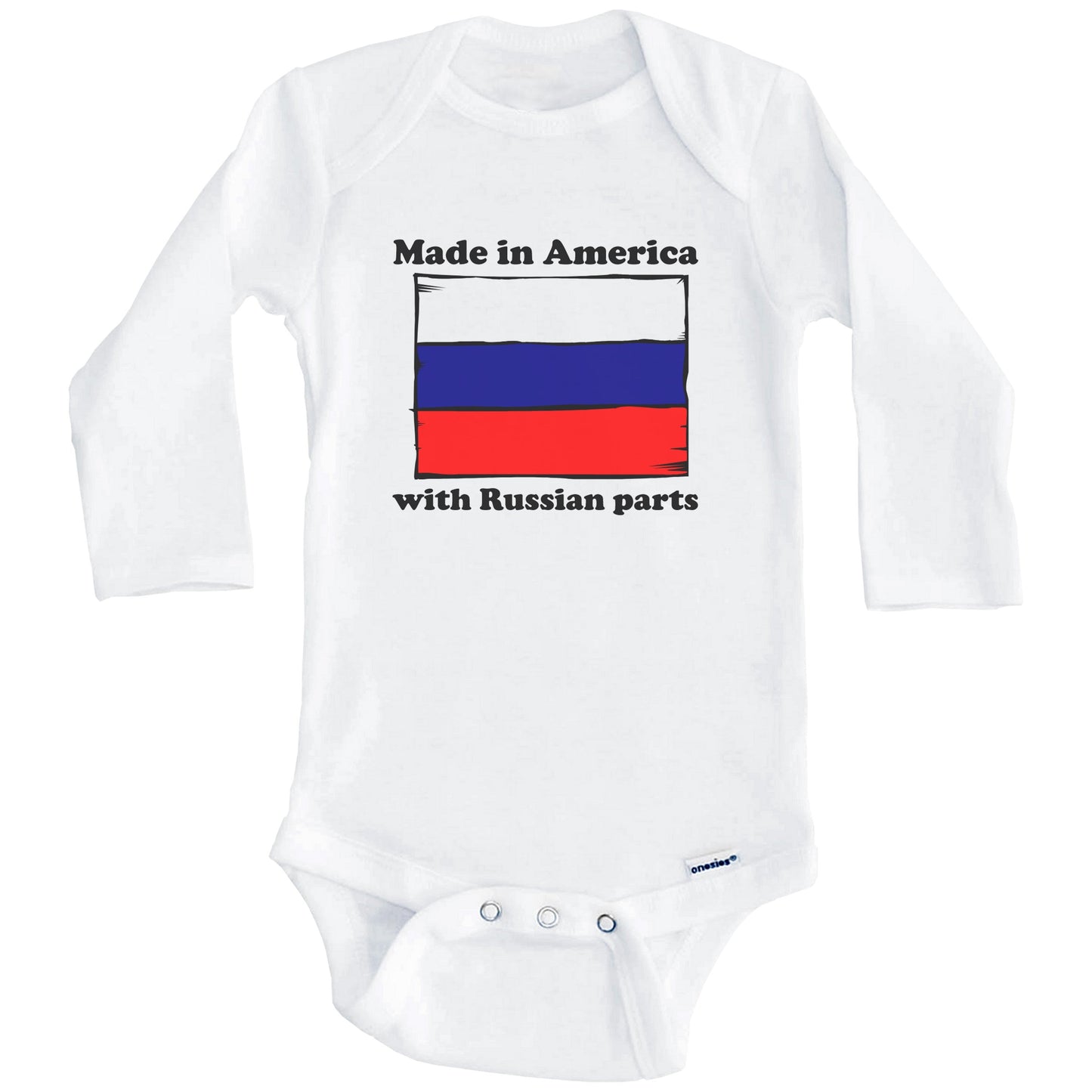 Made In America With Russian Parts Funny Russia Flag Baby Onesie (Long Sleeves)