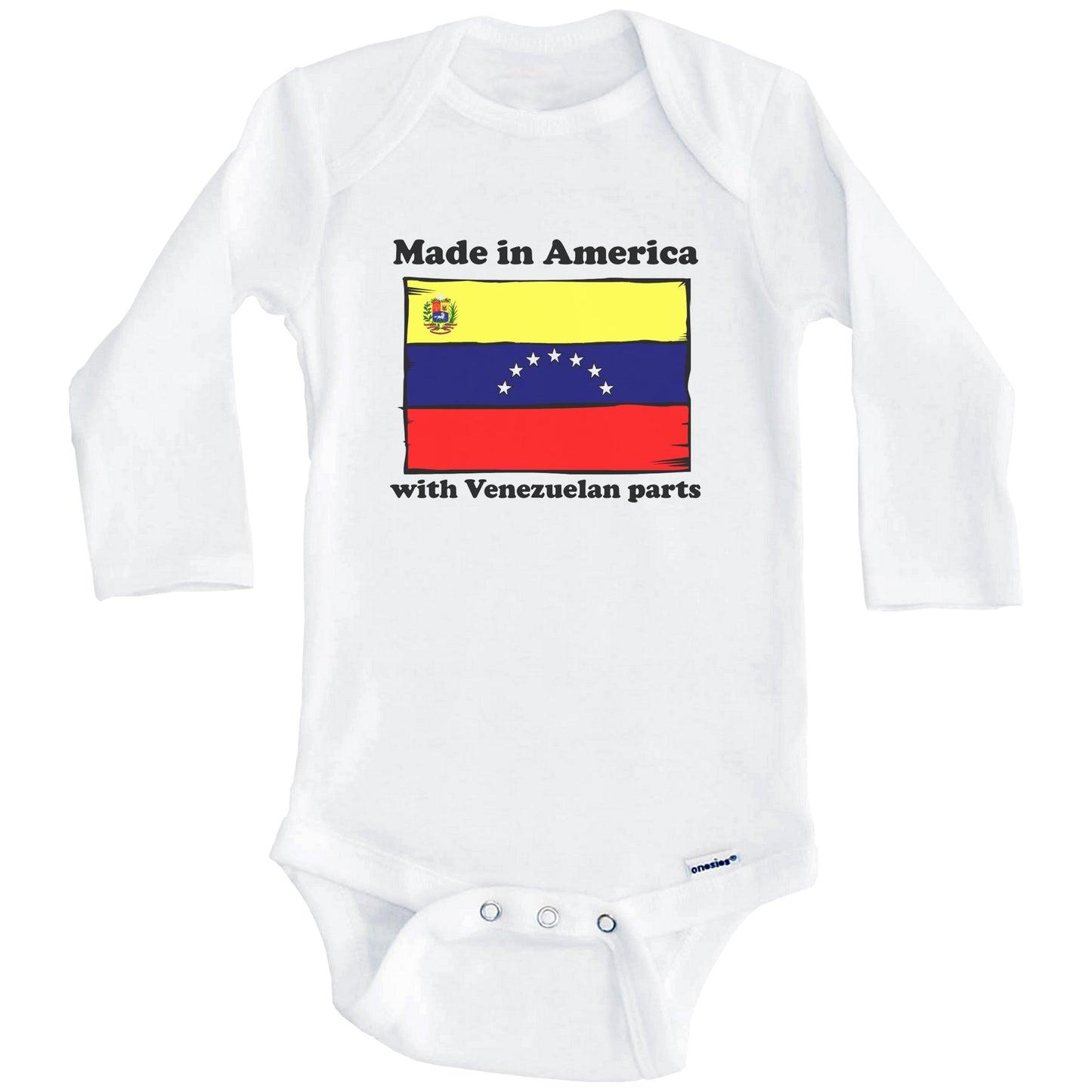 Made In America With Venezuelan Parts Funny Venezuela Flag Baby Onesie (Long Sleeves)