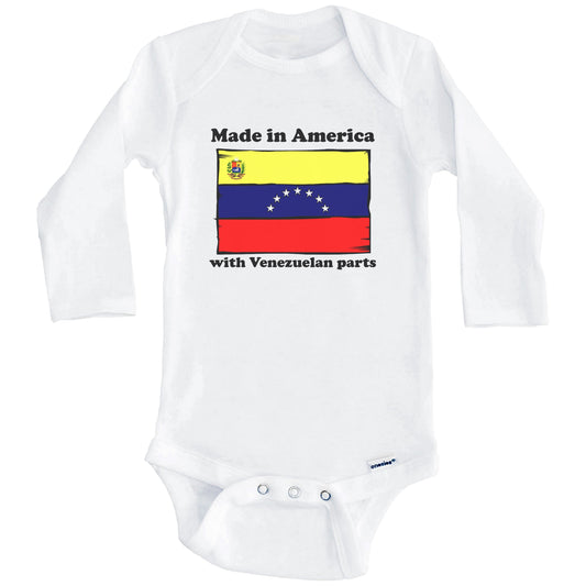 Made In America With Venezuelan Parts Funny Venezuela Flag Baby Onesie (Long Sleeves)