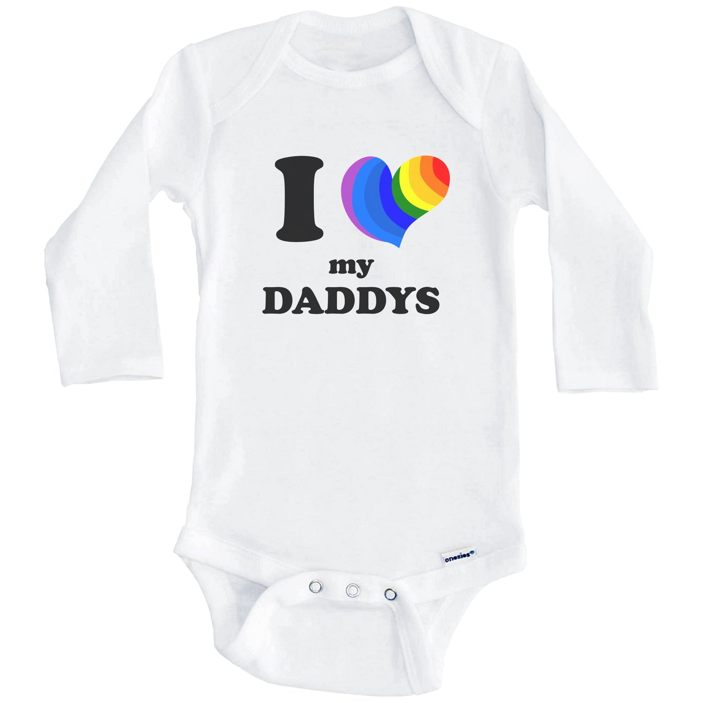 I Love My Daddys Same Sex Marriage Gay Pride Rainbow Heart Baby Onesie (Long Sleeves)