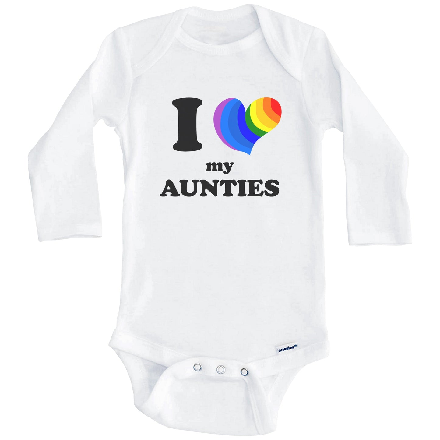 I Love My Aunties Same Sex Marriage Gay Pride Rainbow Heart Niece Nephew Baby Onesie (Long Sleeves)