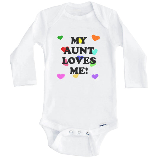 My Aunt Loves Me Cute Niece Nephew Baby Onesie (Long Sleeves)