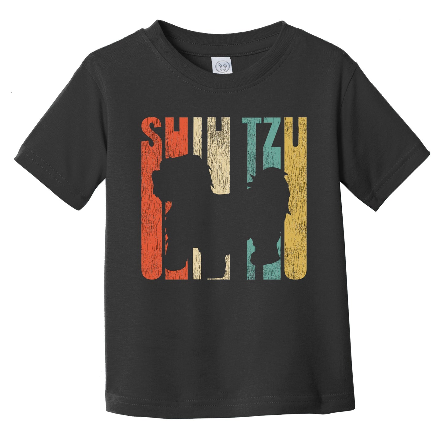 Retro Shih Tzu Dog Silhouette Cracked Distressed Infant Toddler T-Shirt