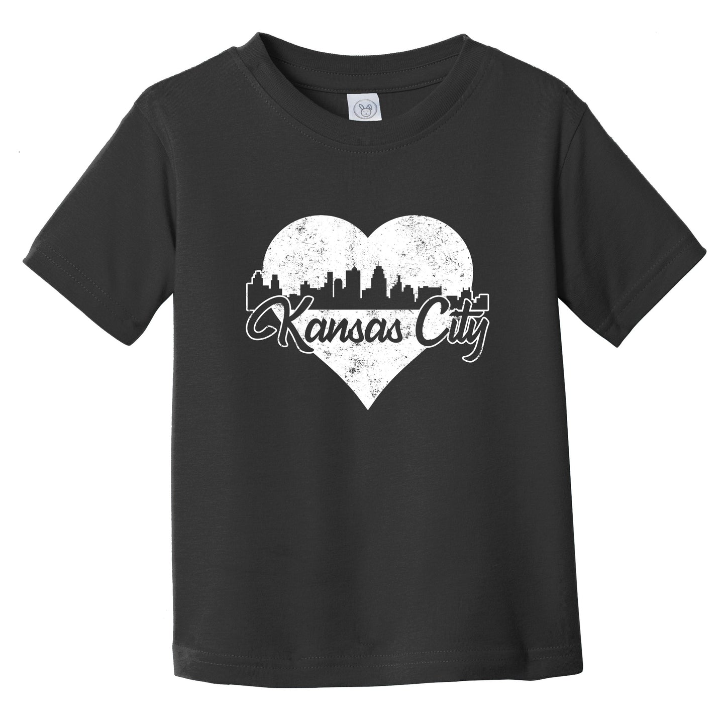 Retro Kansas City Missouri Skyline Heart Distressed Infant Toddler T-Shirt