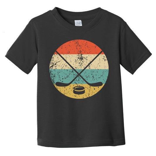 Crossed Hockey Sticks and Puck Icon Retro Hockey Infant Toddler T-Shirt