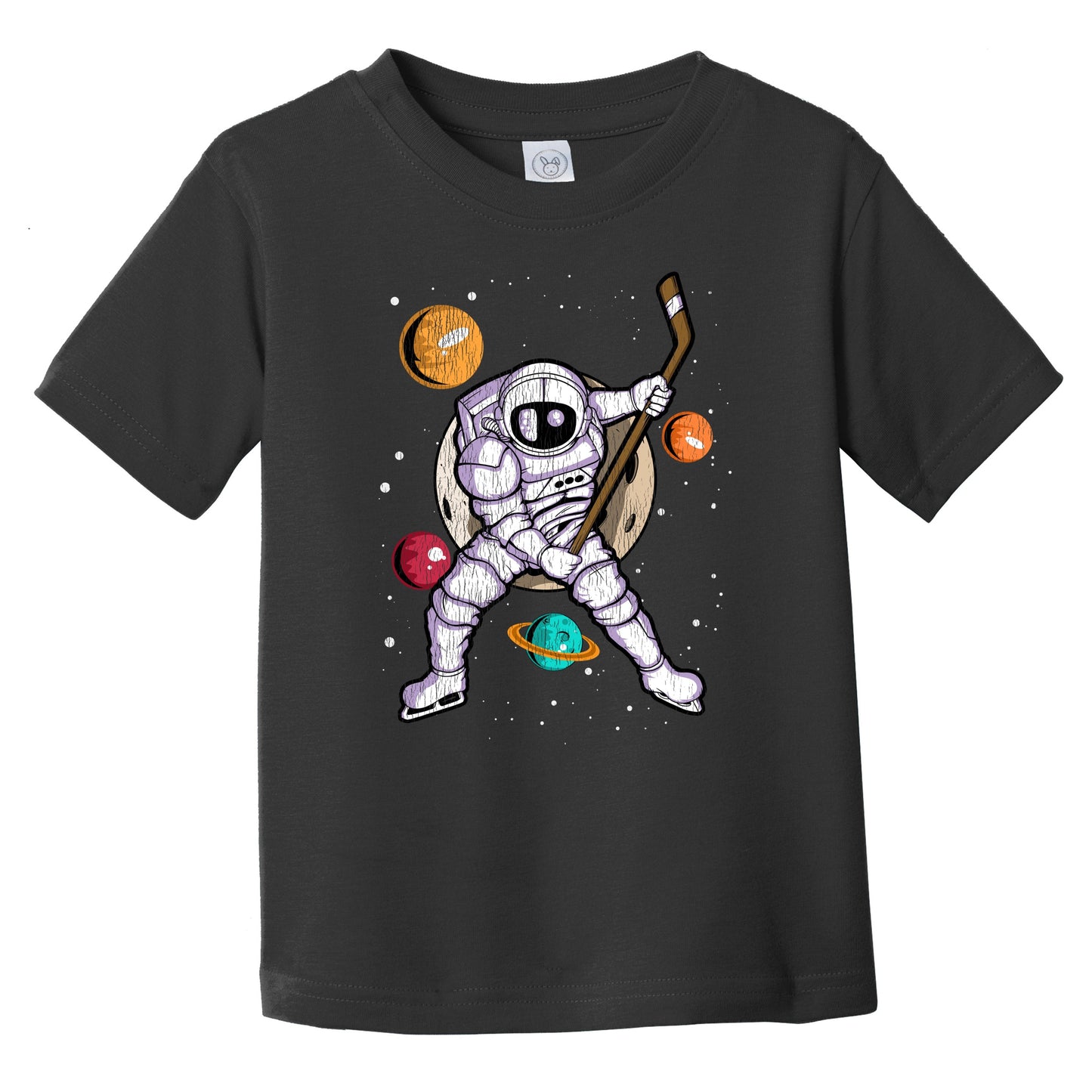 Hockey Astronaut Outer Space Spaceman Distressed Infant Toddler T-Shirt
