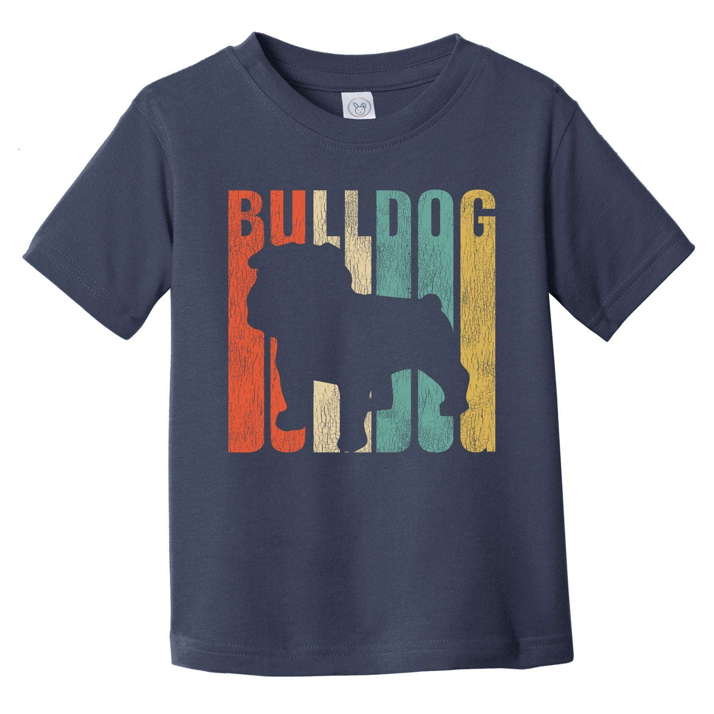 Retro English Bulldog Dog Silhouette Bulldog Cracked Distressed Infant Toddler T-Shirt